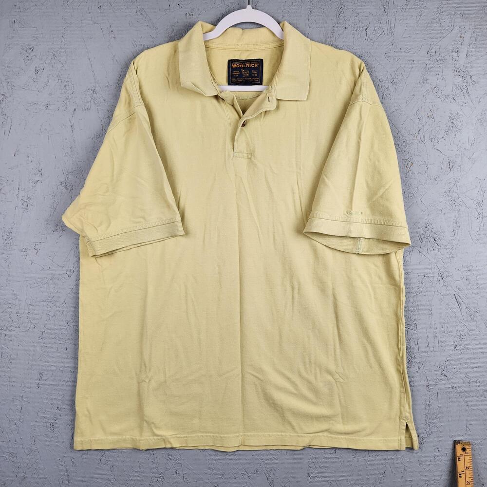 Woolrich Polo Shirt Mens XL Light Yellow Pique Knit Short Sleeve Texture Outdoor